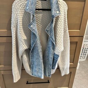 Blank NYC Cream Cardigan with Denim Accents